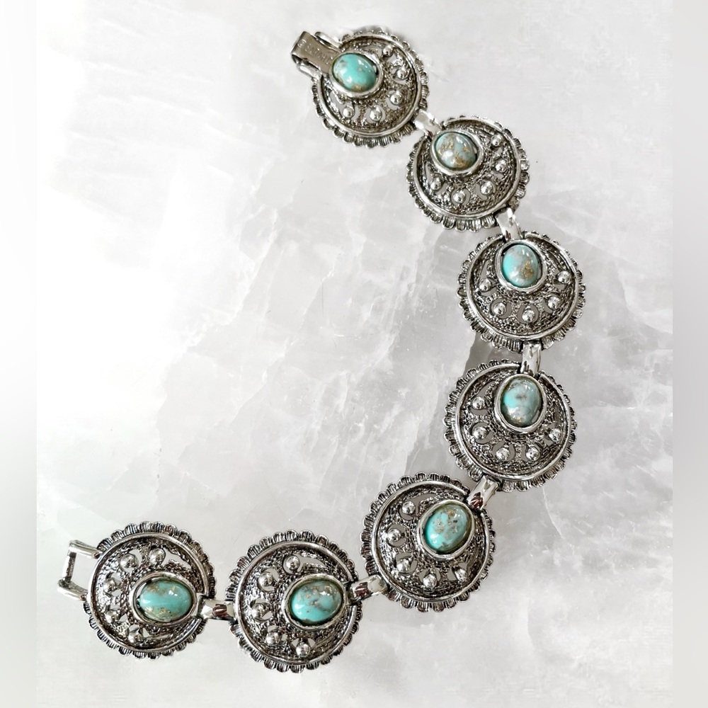 Vintage Sarah Coventry Faux Turquoise Bracelet Concho
